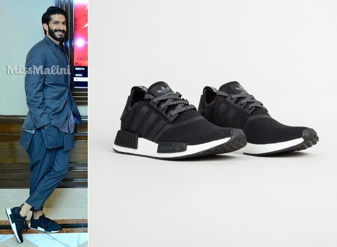 Harshvardhan Kapoor in Raghavendra Rathore, Vaibhav Singh and adidas NMD R1 Primeknit ‘Reflective Pack’ Core Black sneakers during the Mirzya second trailer launch in Delhi (Photo courtesy | Viral Bhayani)