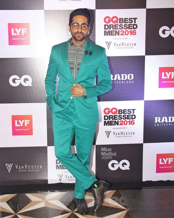 Ayushmann Khurrana in Rohit Gandhi + Rahul Khanna at the 2016 GQ Best Dressed party