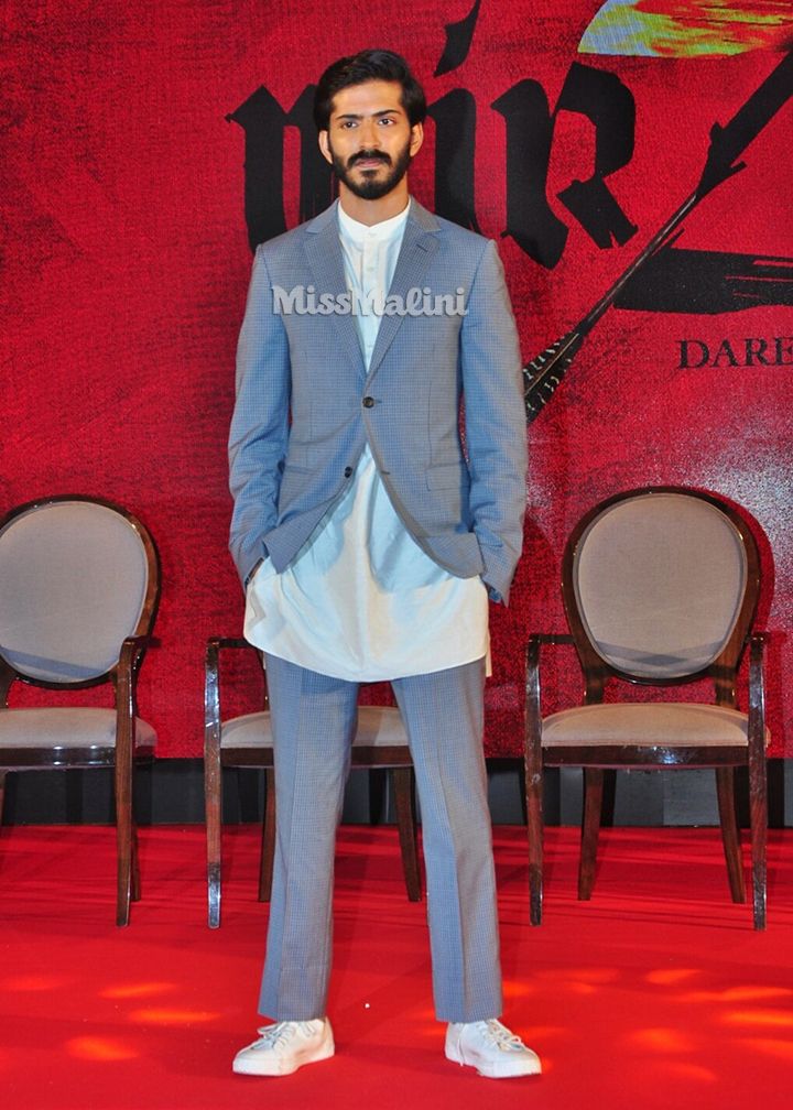 Harshvardhan Kapoor in ZZegna S/S’16, Raghavendra Rathore and Zara at the Mirzya music launch (Photo courtesy | Viral Bhayani)