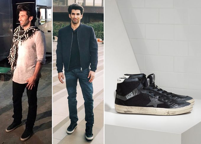 Aditya Roy Kapur in Golden Goose Deluxe Brand 2.12 sneakers during Fitoor promotions (Photo courtesy | Vianglorious)