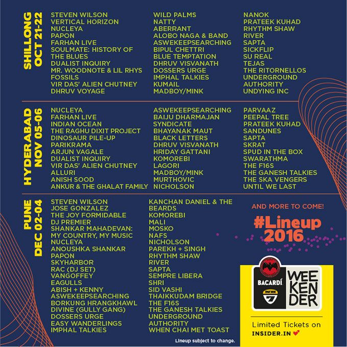 Bacardi Nh7 Weekender 2016 Lineup