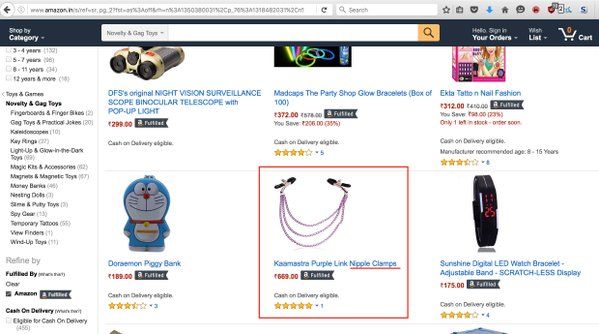 WHAT? Amazon India Put ‘Nipple Clamps’ In The Kids Toy Section!
