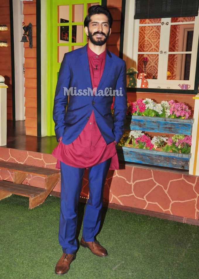 Harshvardhan Kapoor in Paul Smith, Vaibhav Singh and H by Hudson during the Mirzya promotions at The Kapil Sharma Show (Photo courtesy | Viral Bhayani)