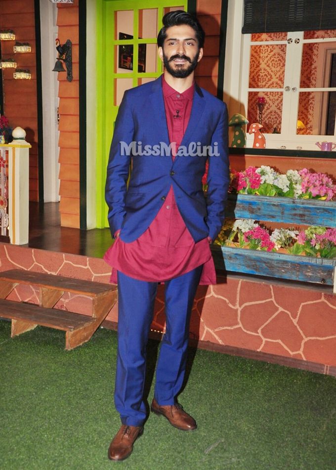 Harshvardhan Kapoor in Paul Smith, Vaibhav Singh and H by Hudson during the Mirzya promotions at The Kapil Sharma Show (Photo courtesy | Viral Bhayani)
