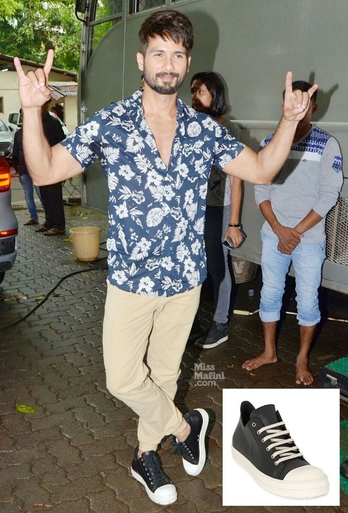 Shahid Kapoor in Rick Owens low-top baseball sneakers during Udta Punjab promotions (Photo courtesy | Viral Bhayani)