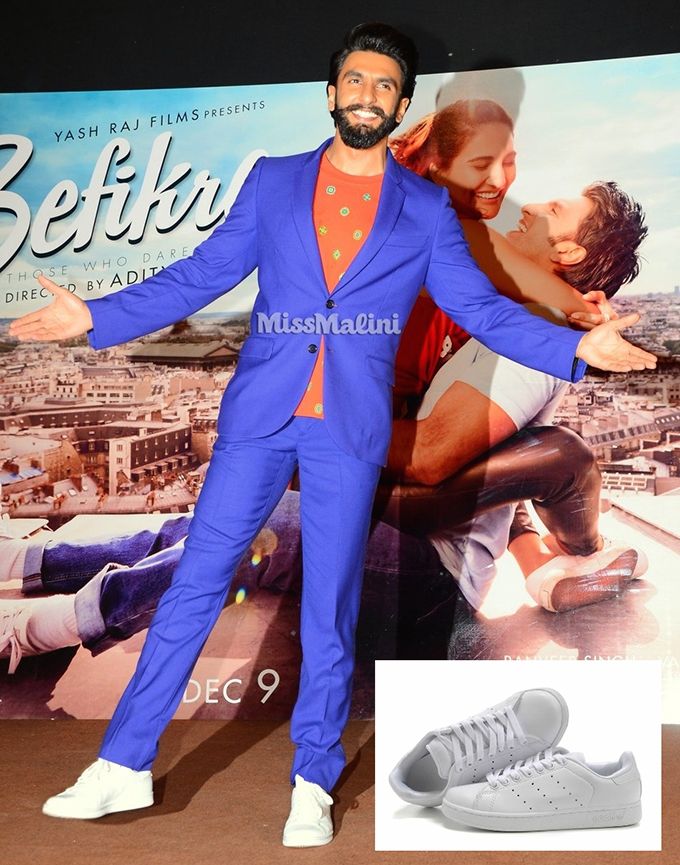 Ranveer Singh in adidas Originals Stan Smith low-top sneakers in white at the launch of You & Me song from Befikre (Photo courtesy | Viral Bhayani/adidas)