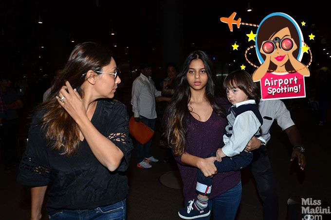 SPOTTED! AbRam Doesn’t Shy Away From The Paparazzi As He Returns To Mumbai With Gauri Khan & Suhana
