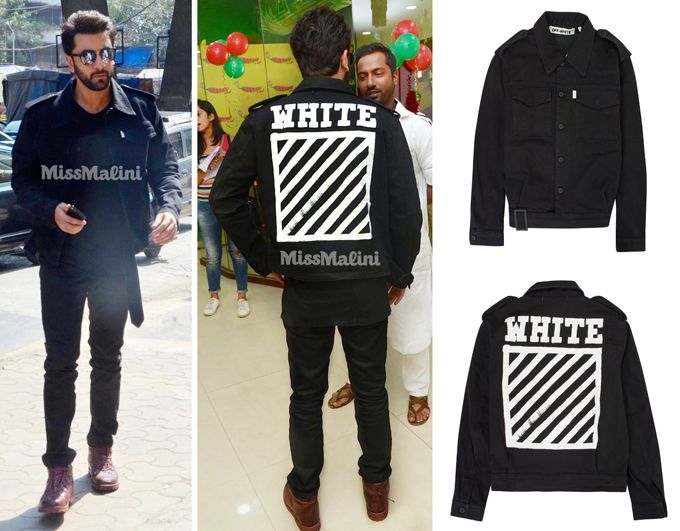 Ranbir Kapoor in OFF-WHITE c/o VIRGIL ABLOH™ black denim military jacket for Ae Dil Hai Mushkil promotions at Radio Mirchi (Photo courtesy | Viral Bhayani)