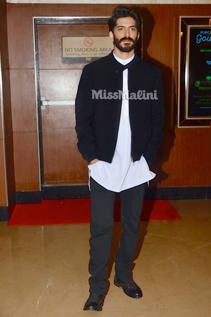 Harshvardhan Kapoor in Ermenegildo Zegna Autumn/Winter’15, Raghavendra Rathore, Armani Jeans and Alberto Torresi at the Mirzya all-girls screening (Photo courtesy | Viral Bhayani)