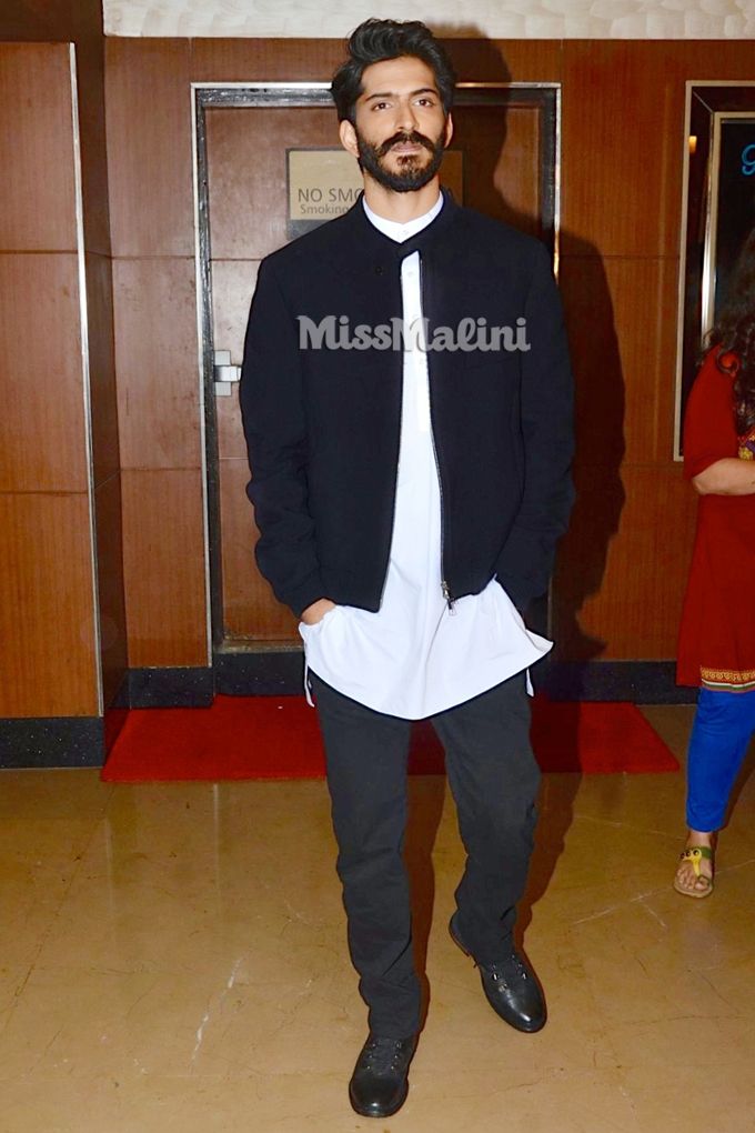 Harshvardhan Kapoor in Ermenegildo Zegna Autumn/Winter’15, Raghavendra Rathore, Armani Jeans and Alberto Torresi at the Mirzya all-girls screening (Photo courtesy | Viral Bhayani)