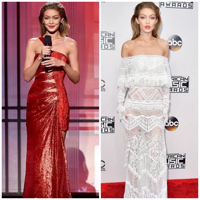 Gigi Hadid in Versace (left) and Roberto Cavalli (right) | Image Source: instagram