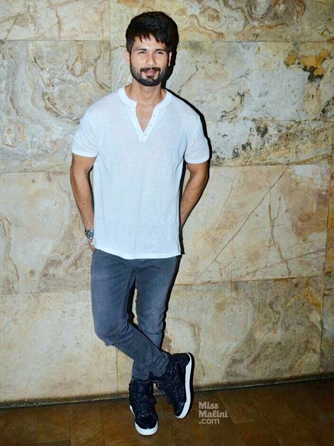 Shahid Kapoor in Diesel sneakers at Udta Punjab screening (Photo courtesy | Viral Bhayani)