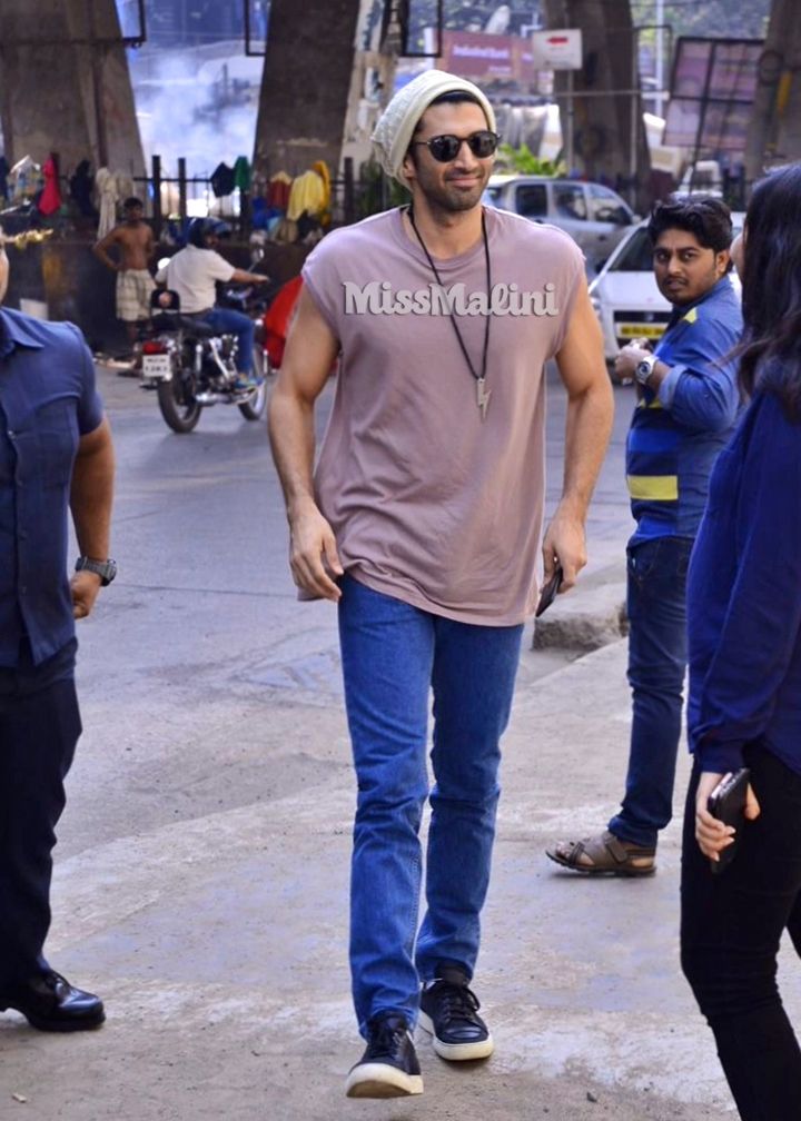 Aditya Roy Kapur in Drifter, Patrik Ervell, Alejandro Ingelmo, Ray Ban and Neil Barrett for OK Jaanu promotions at Radio Mirchi (Photo courtesy | Viral Bhayani)