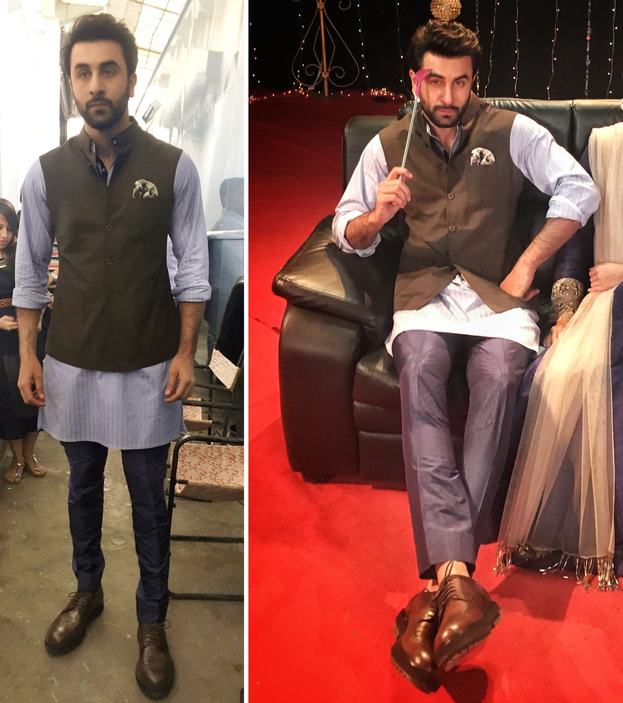 Ranbir Kapoor in Raghavendra Rathore and Tod’s for Ae Dil Hai Mushkil promotions on ABP News (Photo courtesy | Vainglorious)