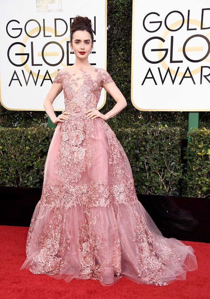 Lily Collins at The 2017 Golden Globe Awards | Image Source: popsugar.com