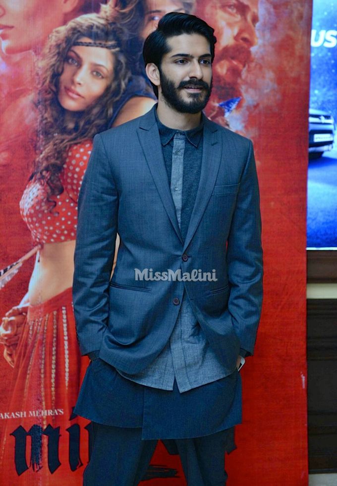 Harshvardhan Kapoor in Raghavendra Rathore, Vaibhav Singh and adidas NMD R1 Primeknit ‘Reflective Pack’ Core Black sneakers during the Mirzya second trailer launch in Delhi (Photo courtesy | Viral Bhayani)