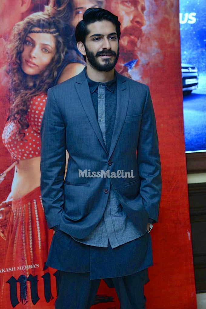 Harshvardhan Kapoor in Raghavendra Rathore, Vaibhav Singh and adidas NMD R1 Primeknit ‘Reflective Pack’ Core Black sneakers during the Mirzya second trailer launch in Delhi (Photo courtesy | Viral Bhayani)