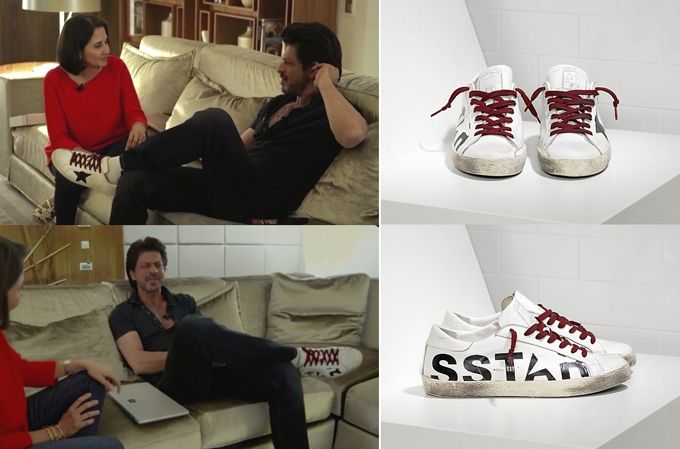 Shah Rukh Khan in Golden Goose Deluxe Brand ‘Super Star’ sneakers with screen-printed star in Beneath the Surface with Anupama Chopra