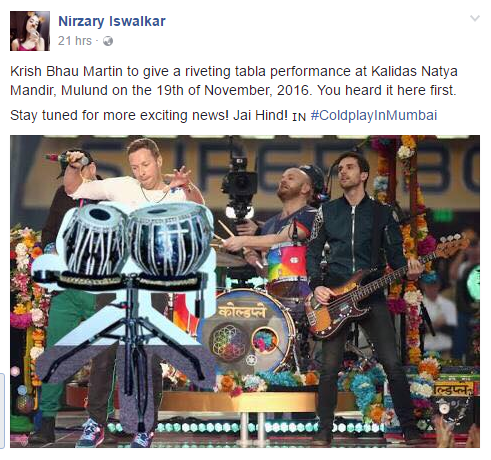 Source: Facebook.com - Official Coldplay India