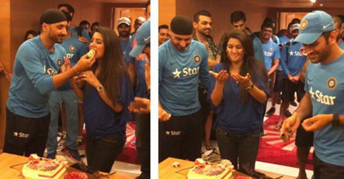 Photos: Harbhajan Celebrates Wife Geeta Basra’s Birthday With Team India