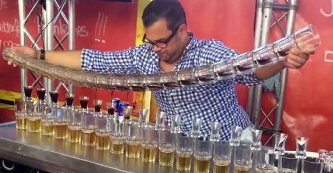 VIDEO: This Guy Just Broke The World Record For Most Jagerbombs Poured Simultaneously!