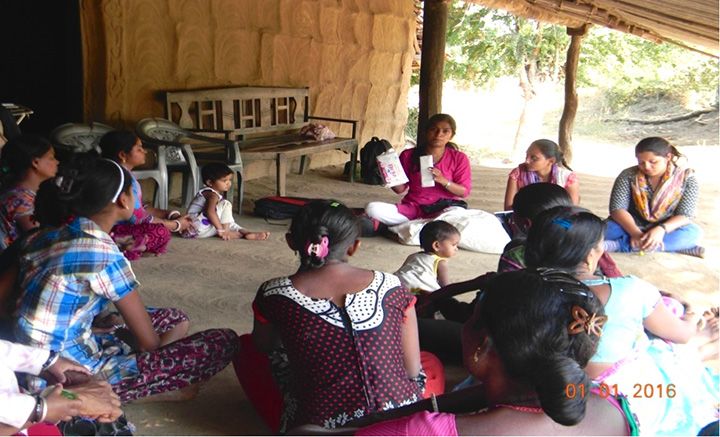 Women learning about the health benefits of sanitary napkins (Photo: Desai Foundation)