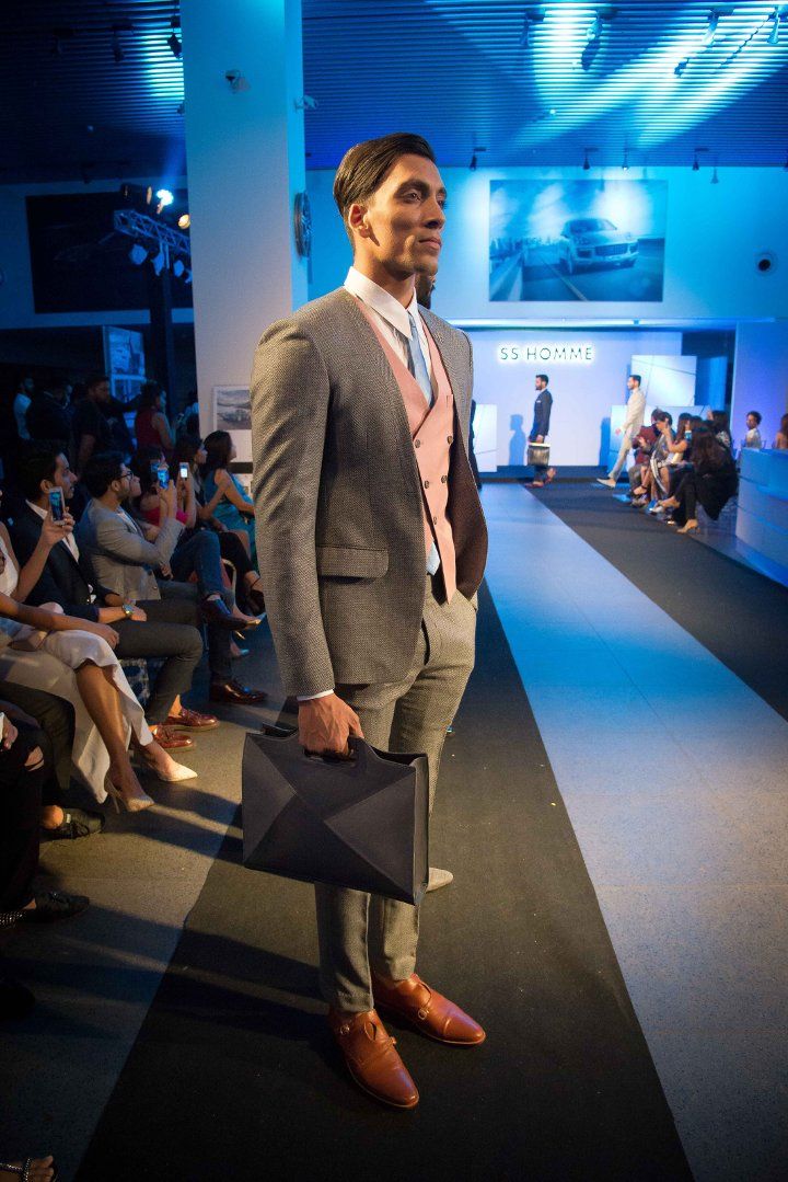 Model at the SS HOMME Bespoke collection showcase at Porsche Mumbai centre