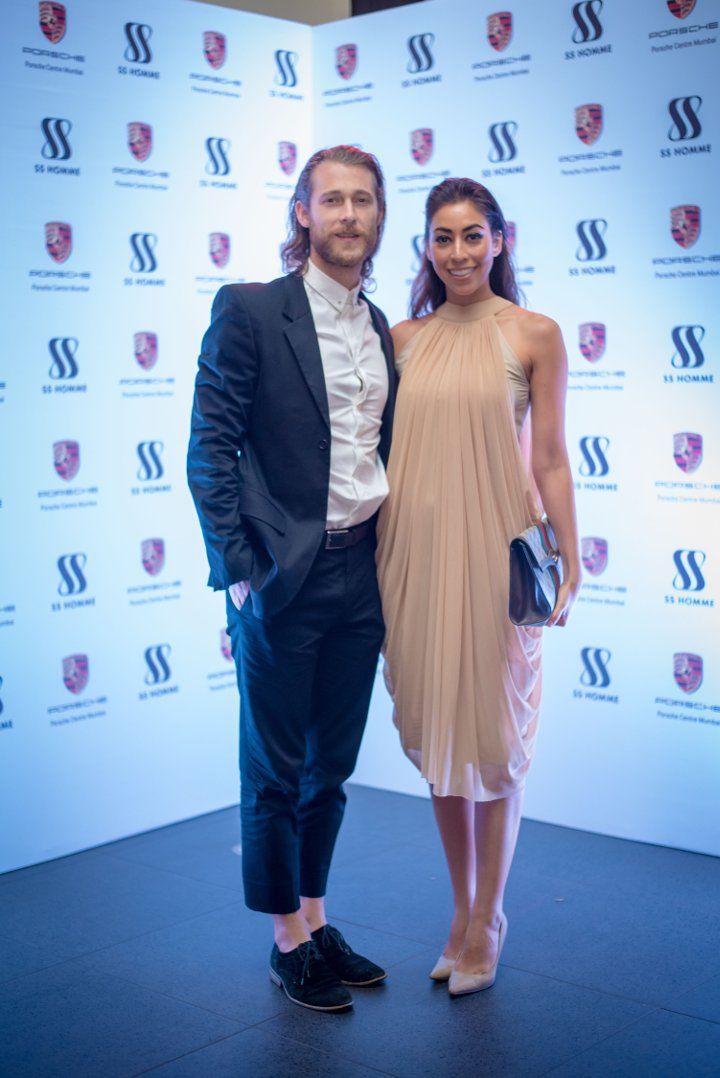 Shane White and MissMalini's Fashion and Beauty Director Meriam Ahari at the SS HOMME Bespoke collection showcase at Porsche Mumbai centre