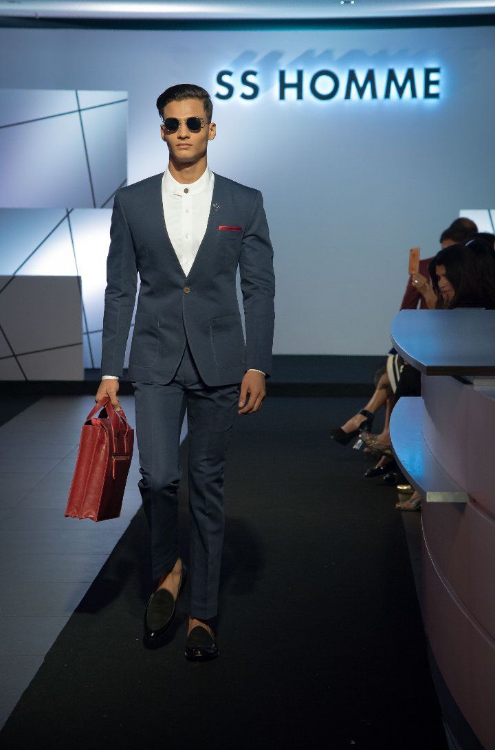 Model at the SS HOMME Bespoke collection showcase at Porsche Mumbai centre