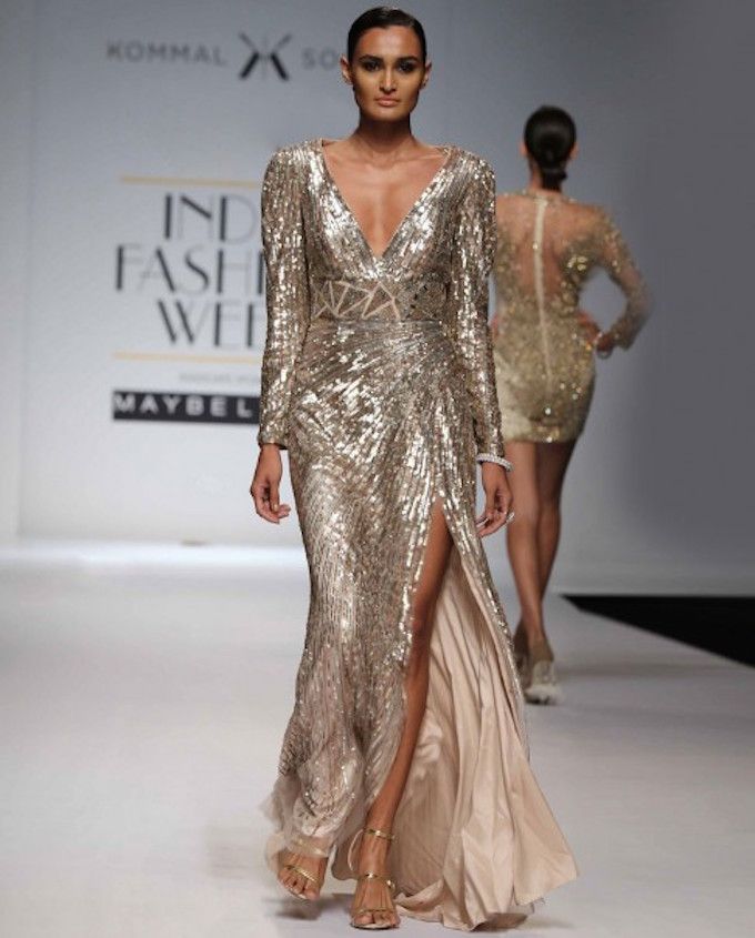 Kommal Sood Golden Sequined Gown with Stylized Back