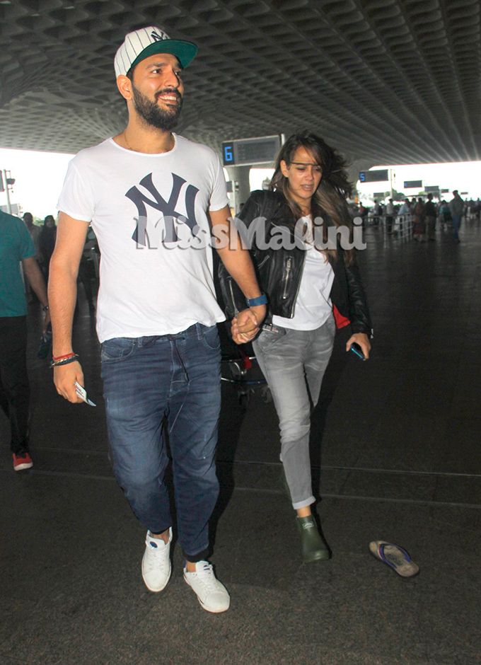 Photos: Yuvraj Singh & Hazel Keech Spotted Hand-In-Hand At The Airport