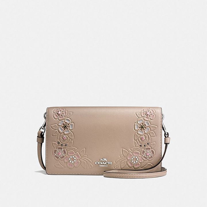 Foldover Crossbody Clutch With Painted Tea Rose Tooling | Source: Coach
