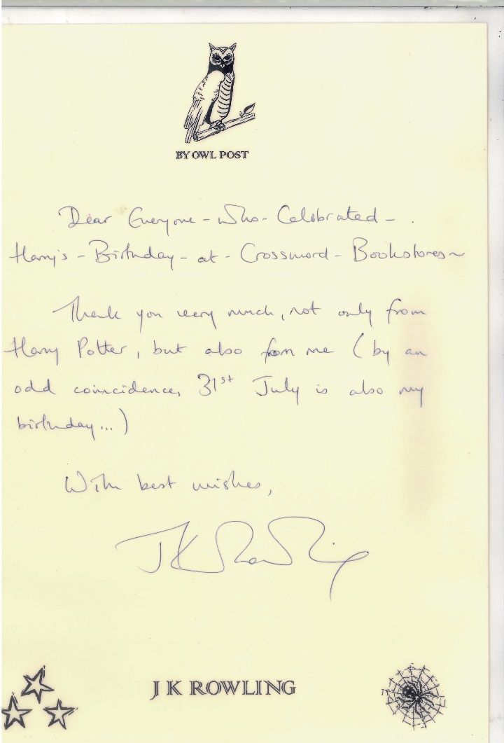 JK Rowling's Thank You Note