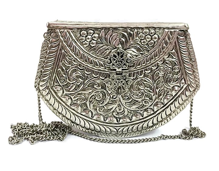 Party wallet White Metal clutch silver brass Vintage clutch Handmade bag metal purse