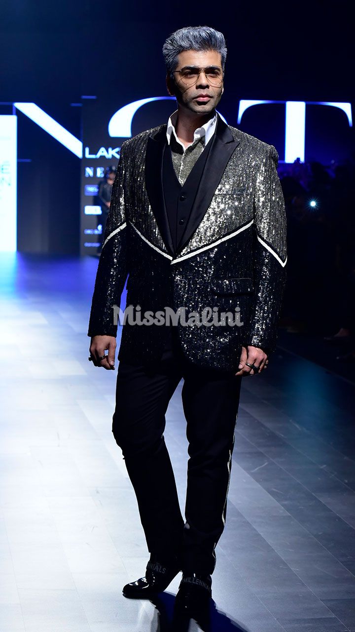 Karan Johar for Falguni Shane Peacock at Lakme Fashion Week SR18