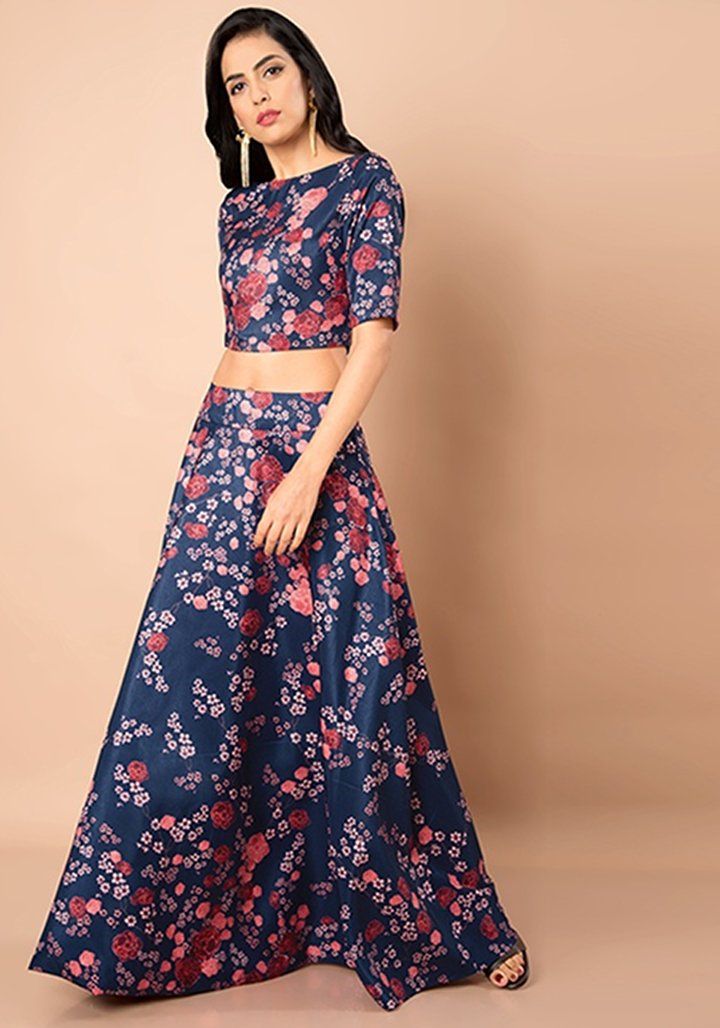 Floral Silk Maxi Skirt & Crop Top | Image Source: www.faballey.com