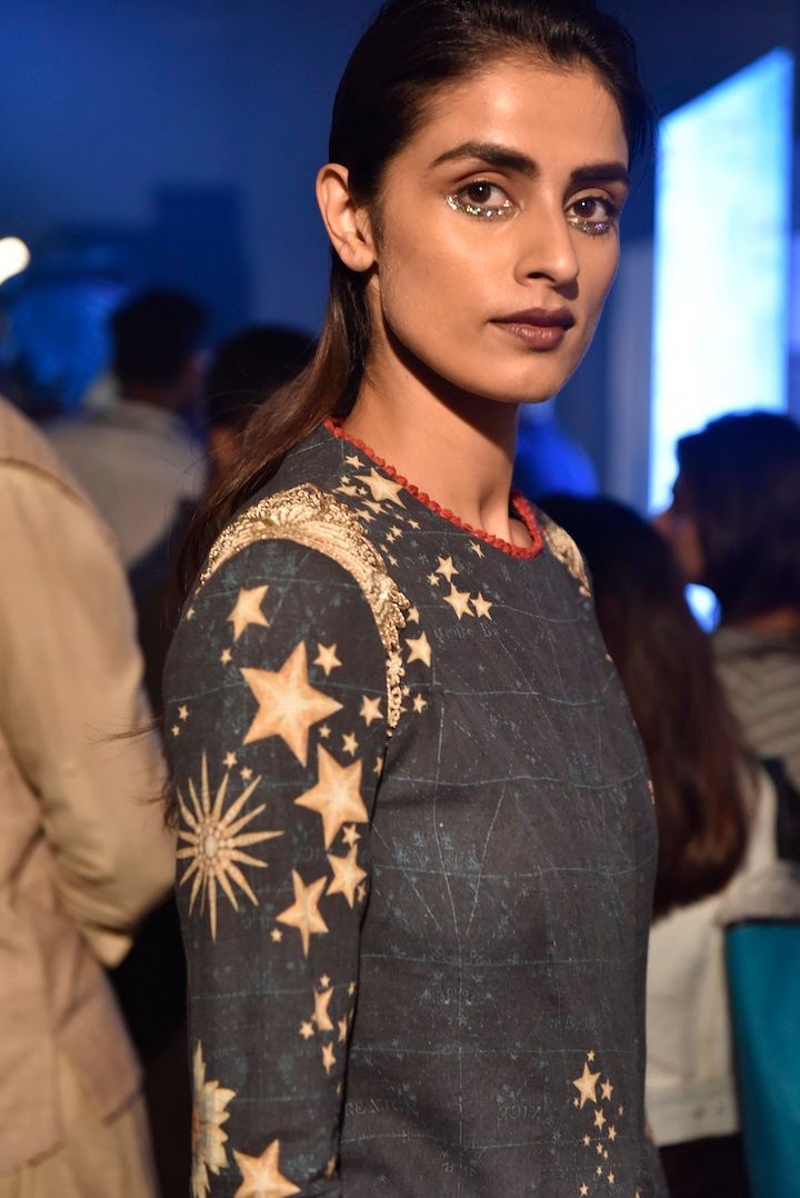 Crystal studded eyes for Tarun Tahiliani at Lakme Fashion Week SR18