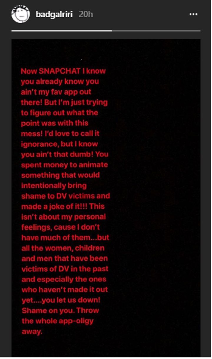 Rihanna's statement on Insta story
