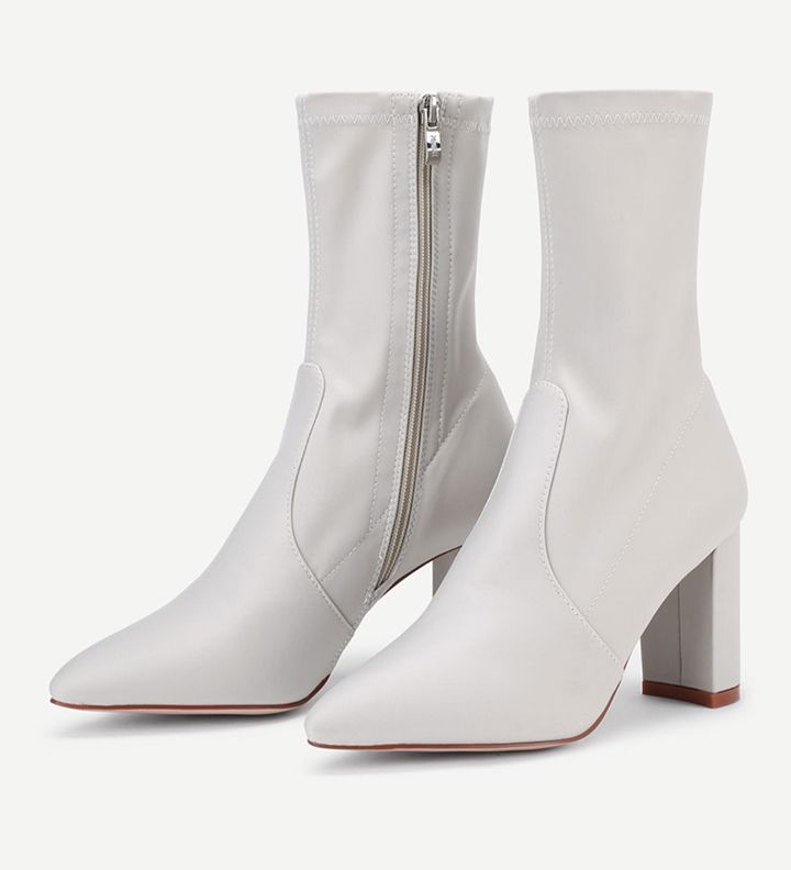 Pointed Toe Block Heeled Sock Boots | Image Source: shein.com
