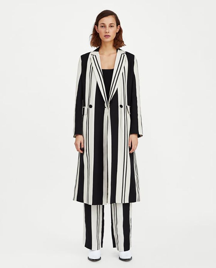 Zara Long Striped Coat | Image Source: zara.com