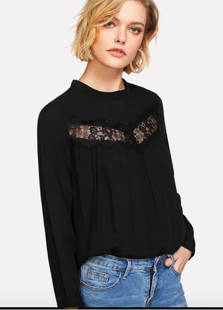 SHEIN, Lace Insert Solid Blouse | Image Source :www.shein.in