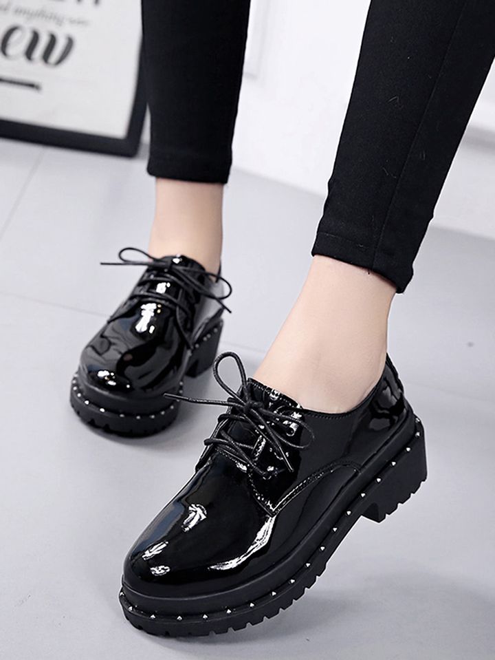 Studded Patent Leather Oxfords | Image Source: www.romwe.co.in