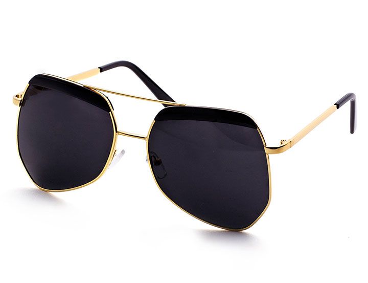 Gold Frame Double Bridge Black Lens Sunglasses from SHEIN