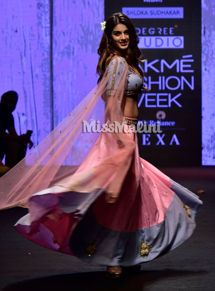 Nidhhi Agerwal for Shloka Sudhakar at Lakme Fashion Week SR18