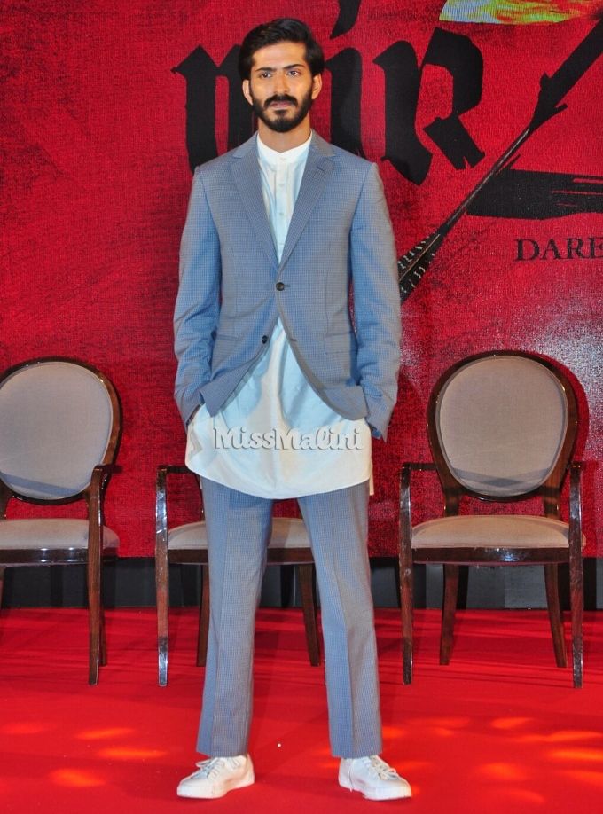 Harshvardhan Kapoor in ZZegna, Raghavendra Rathore and Zara at the Mirzya music launch (Photo courtesy | Viral Bhayani)