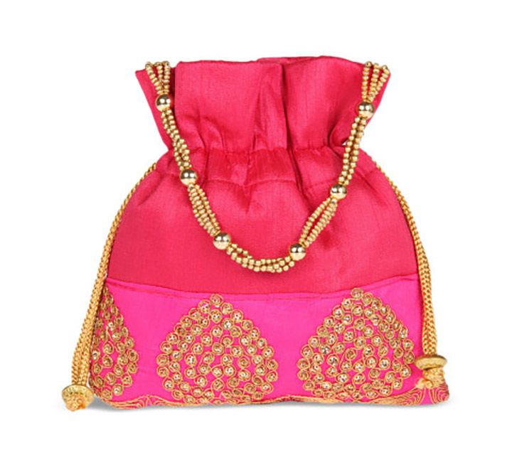 Dice Pink & Gold-Toned Embroidered Potli Bag | Image Source: www.myntra.com