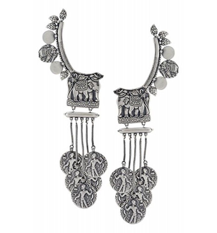 Silver Elephant Maurya Disc Drop Earrings (Source: www.tribebyamrapali.com)