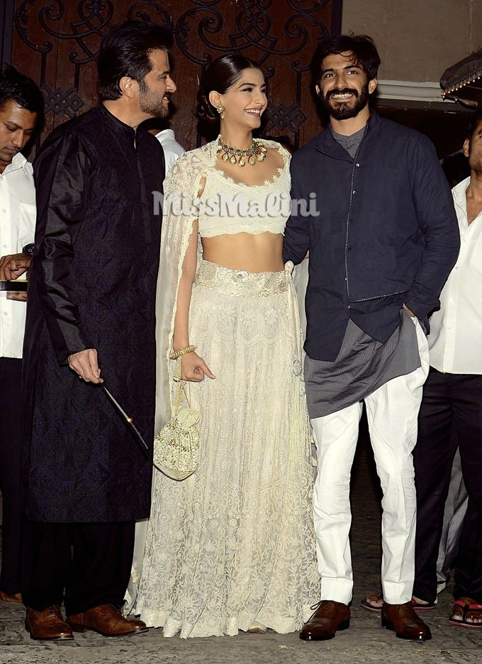 Anil Kapoor, Sonam Kapoor and Harshvardhan Kapoor at Anil Kapoor’s Diwali party (Photo courtesy | Viral Bhayani)