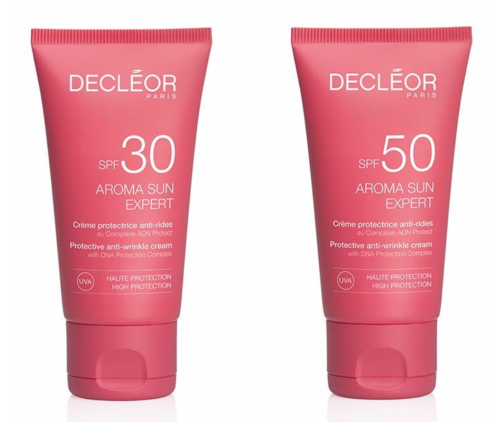 Decléor Aroma Sun Expert Protective Anti-Wrinkle Cream SPF 30 (left). Decléor Aroma Sun Expert Protective Anti-Wrinkle Cream SPF 50 (Right)