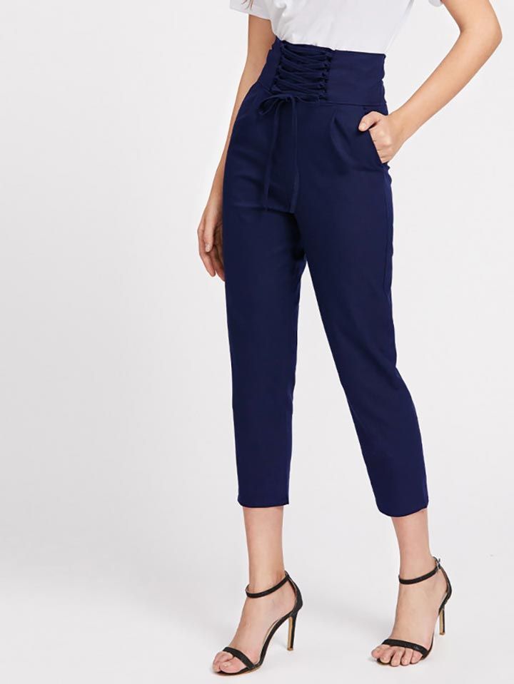 Lace Up Wide Waistband Tailored Pants | Image Source: Shein.com